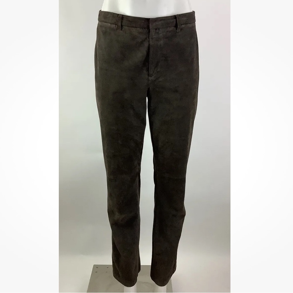 Vintage Nine West Sz 6 100% Suede Leather Straight Leg Pants Brown Casual